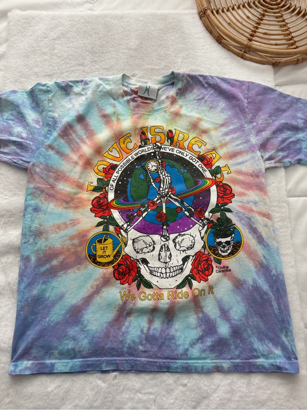 Online Ceramics Tie Dye Love is Real Tee T-shirt Crew Neck Skull Men’s XL - Picture 6 of 8